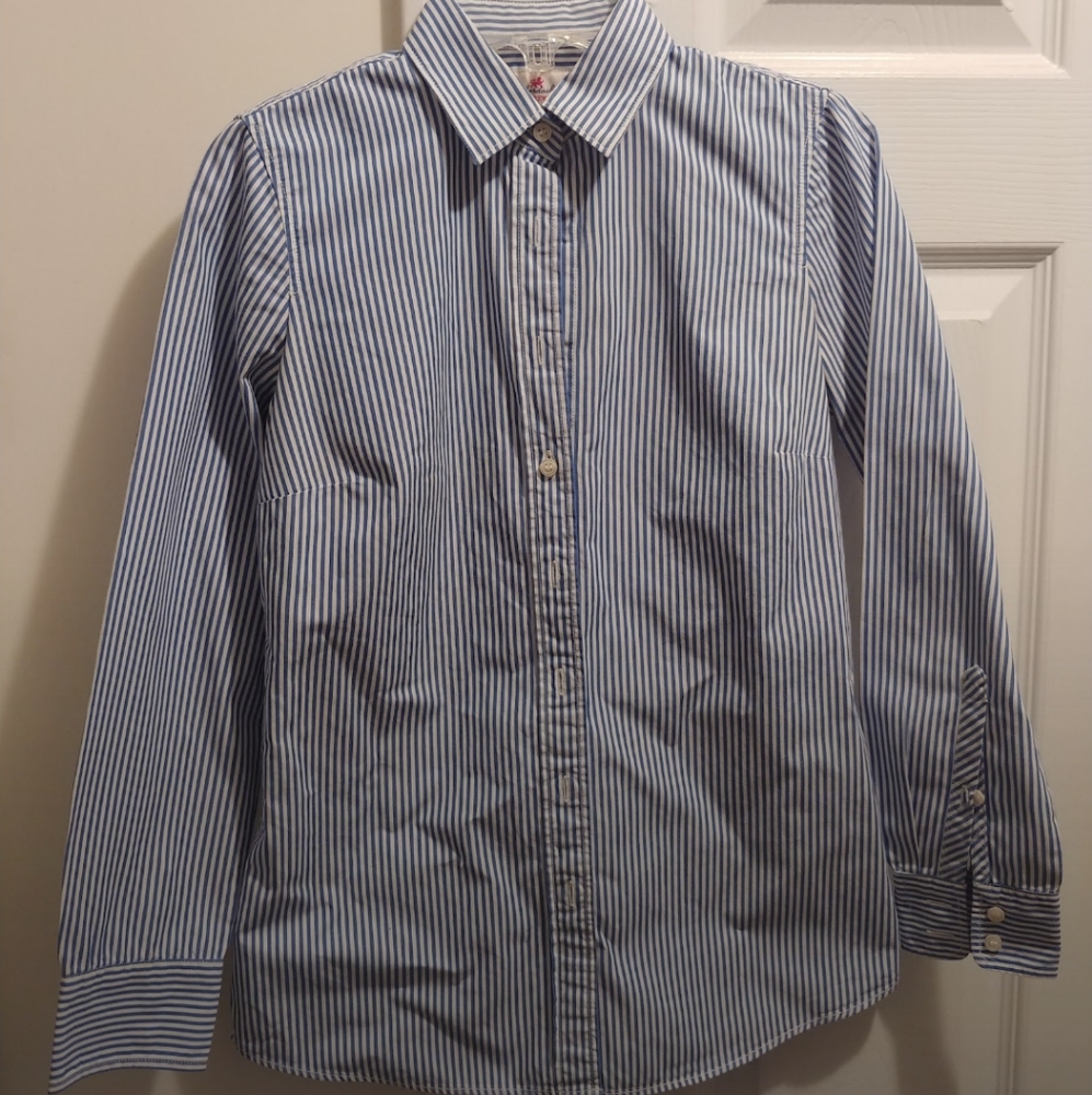 J CREW Haberdashery Shirt Large Long Sleeve Button Collegiate Striped Blue White